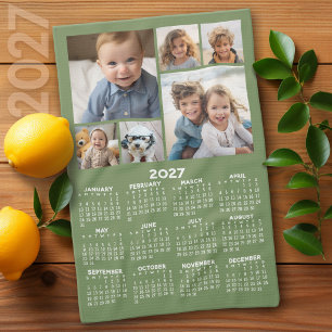 2027 Kalender met 6 foto collage - Salie Groen Theedoek