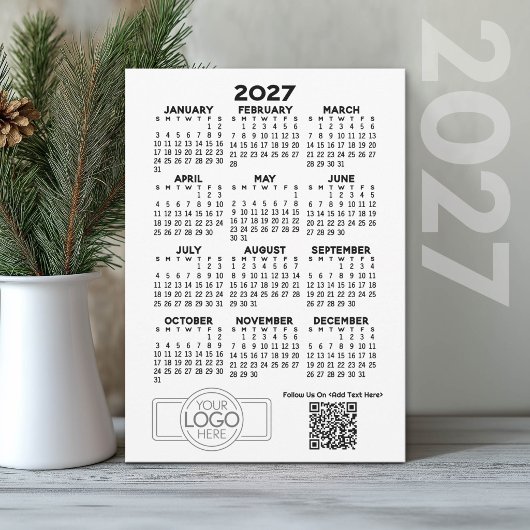 2027 Kalender met bedrijfslogo en QR-code Feestdagenkaart