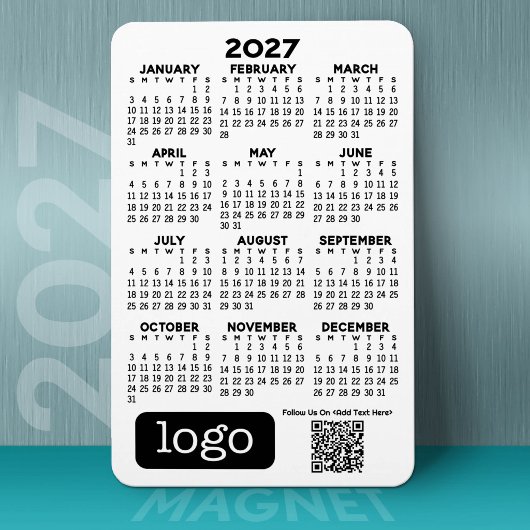 2027 Kalender met bedrijfslogo en QR-code Magneet