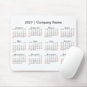 2027 Kalender met Bedrijfsnaam Wit Muismat (Met muis)
