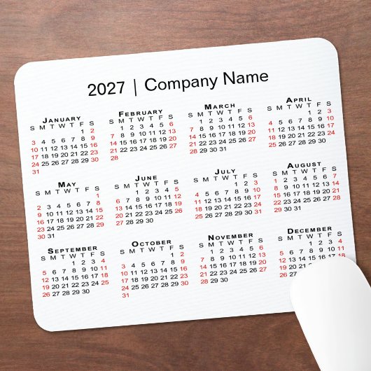 2027 Kalender met Bedrijfsnaam Wit Muismat