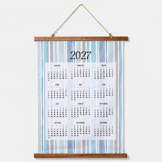2027 kalender met blauwe streeppatroon hangend wandkleed