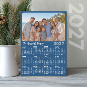 2027 Kalender met foto en aangepaste tekst - Blauw Feestdagenkaart
