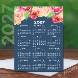2027 Kalender met geschilderde waterverf bloemen Briefkaart