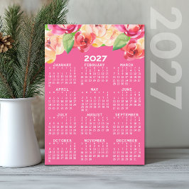 2027 Kalender met geschilderde waterverf bloemen Kaart
