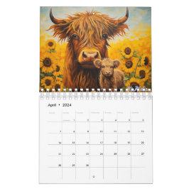 2027 kalender met hooglandrund met kalf zonnebloem