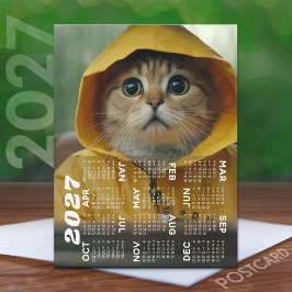 2027 Kalender met knappe kat gekleed in geel Briefkaart