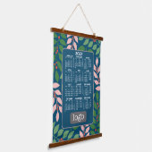 2027 Kalender met Logo - Botanische Blauwe Perzik Hangend Wandkleed (Gebogen)