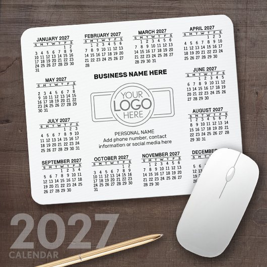2027 Kalender met logo Contactinformatie Muismat