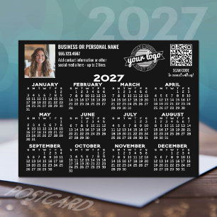 2027 Kalender met logo, QR-code, foto ZWART Briefkaart