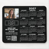 2027 Kalender met logo, QR-code, foto ZWART Muismat (Voorkant)