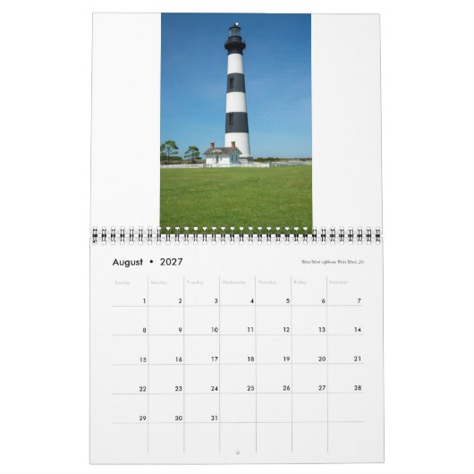 2027: Kalender met Vuurtorens van North Carolina M (Aug 2027)