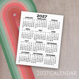 2027 Kalender Mini Hele Jaar Overzicht Plat Vel Pa