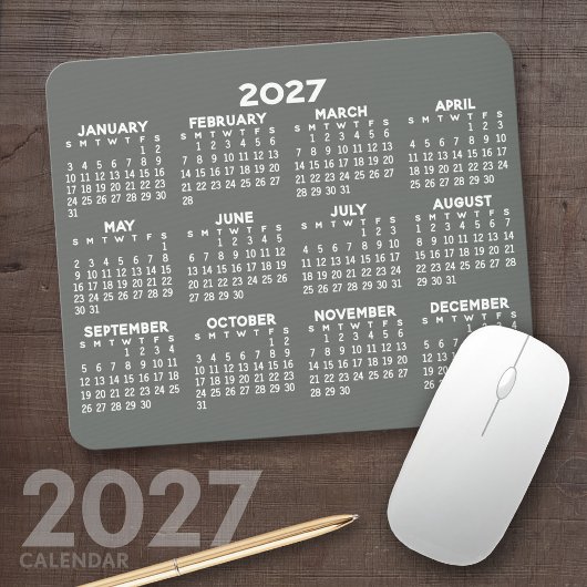 2027 Kalender - modern grijs en wit eenvoudig Muismat