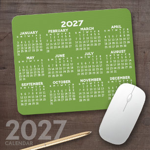 2027 Kalender - modern groen en wit eenvoudig Muismat