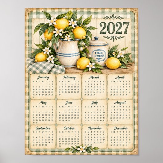 2027 kalender muurposter (Gingham/Lemon) Poster (Voorkant)