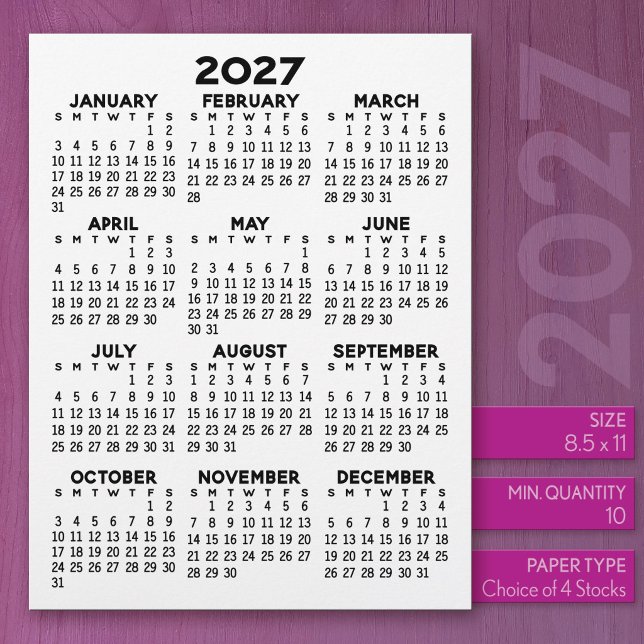 2027 Kalender op Letter Grootte Papier Briefhoofd (2027 Calendar on US Standard Size Letter Paper)