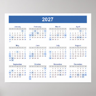 2027 Kalender Per Maand Thuis School Kantoor Muur Poster