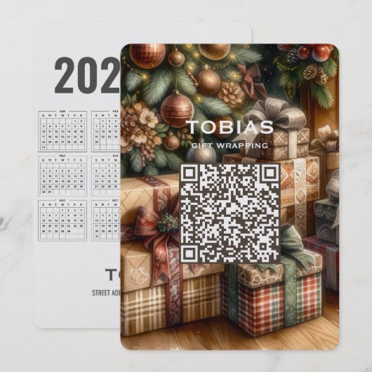 2027 Kalender QR Code Kerstkaart (Voorkant / Achterkant)
