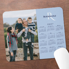 2027 Kalender Uw Foto Monogram Naam Lichtblauw Muismat