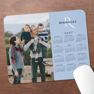 2027 Kalender Uw Foto Monogram Naam Lichtblauw Muismat