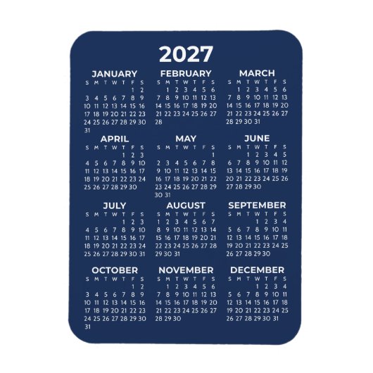 2027 Kalender voor het hele jaar Basic Mini Navybl Magneet (Verticaal)