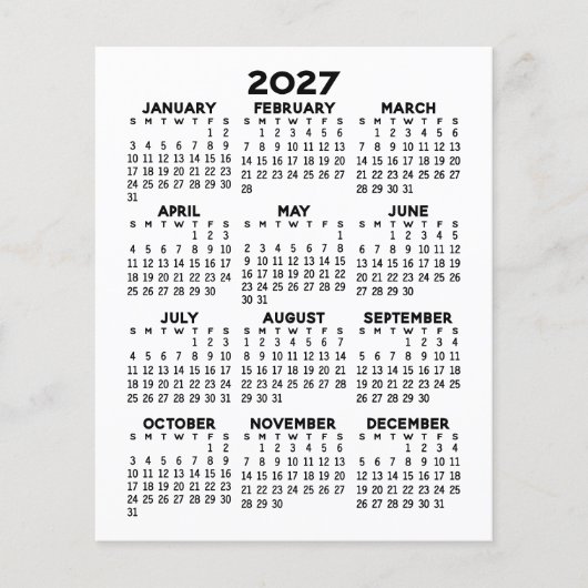 2027 Kalender voor het hele jaar - Basis Minimaal Flyer (Voorkant)