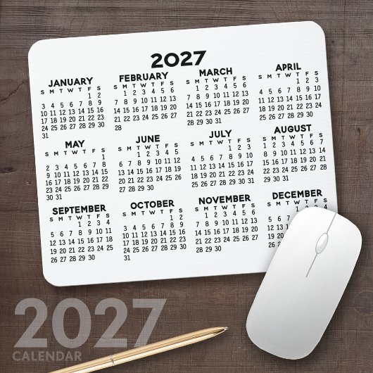 2027 Kalender voor het hele jaar - horizontaal Muismat