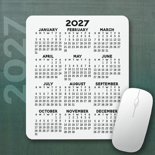 2027 Kalender - witte achtergrond - Verticaal Muismat