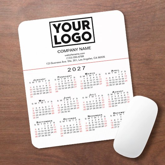 2027 Kalender Zakelijk Logo en Tekst op Wit Muismat