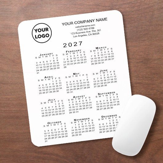 2027 Kalender Zakelijk Logo en Tekst Wit Muismat
