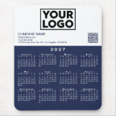 2027 Kalender Zakelijk Logo QR Code Marine Wit Muismat (Voorkant)