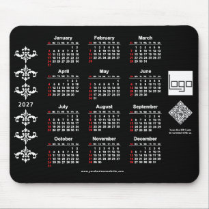 2027 Kalender Zakelijk Logo QR Code Zwart Barok Muismat