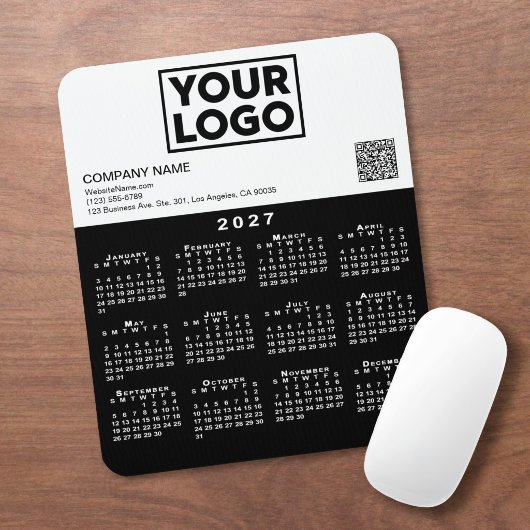 2027 Kalender Zakelijk Logo QR Code Zwart Wit Muismat