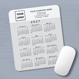 2027 Kalender Zakelijk Logo Tekst Lichtgrijs Wit Muismat