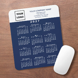 2027 Kalender Zakelijk Logo Tekst Marineblauw Wit Muismat