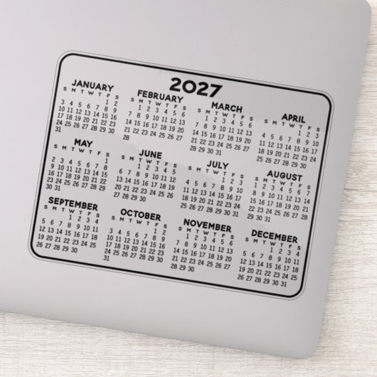 2027 Kalender - zwart-wit mini kalender Sticker (Detail)