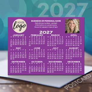 2027 kalenderlogo, foto, zakelijk contact paars briefkaart