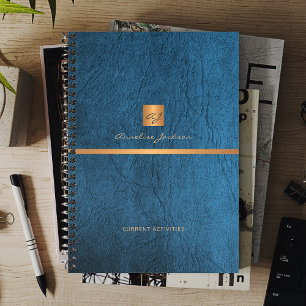 2027 Klasse elegant blauwe leren vergulde monogram Planner