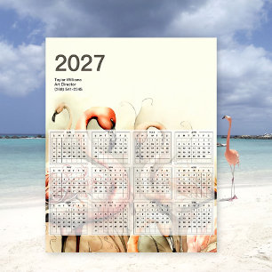 2027 Levendige Flamingo Kudde Tropische Kunstkalen Poster