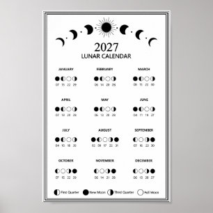 2027 Maancyclus Minimalistische Maanfasekalender Poster