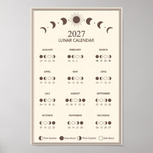 2027 Maancyclus Minimalistische Maanfasekalender Poster