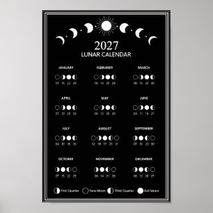 2027 Maancyclus Minimalistische Maanfasekalender Poster