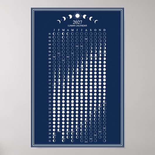 2027 Maancyclus Minimalistische Maanfasekalender Poster (Voorkant)