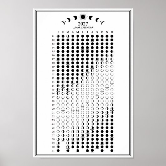 2027 Maancyclus Minimalistische Maanfasekalender Poster (Voorkant)