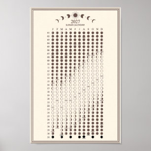 2027 Maancyclus Minimalistische Maanfasekalender Poster