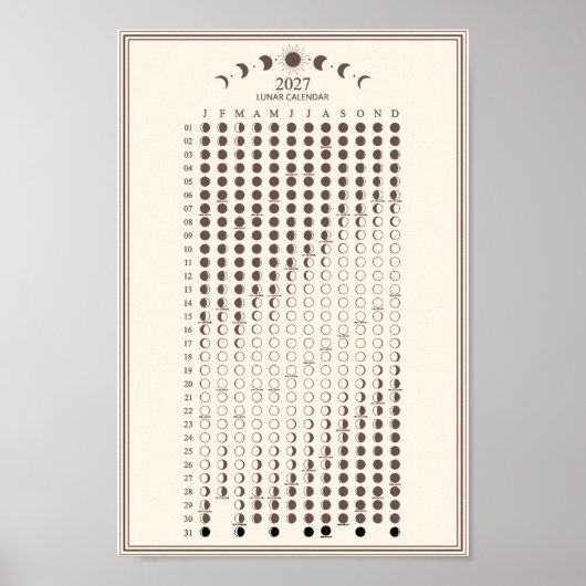 2027 Maancyclus Minimalistische Maanfasekalender Poster (Voorkant)