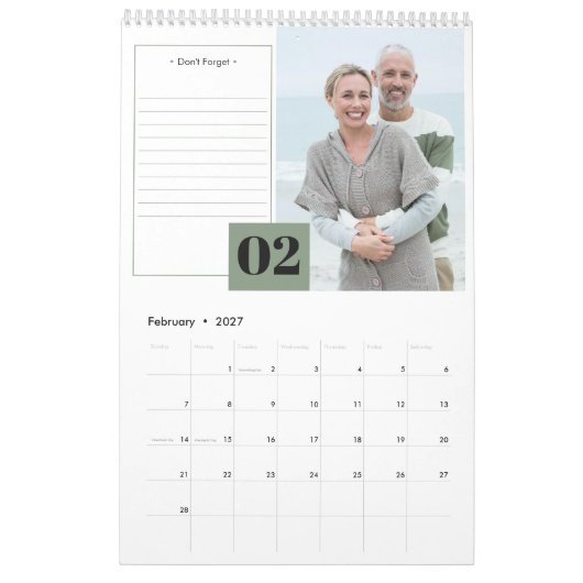 2027 Maandelijkse foto- en moderne notitiesectie Kalender (Feb 2027)