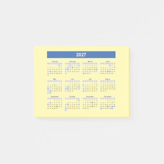 2027 Maandkalender Blauwe Versie Post-it® Notes (Voorkant)