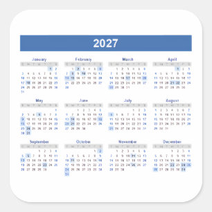 2027 Maandkalender Blauwe Versie Vierkante Sticker
